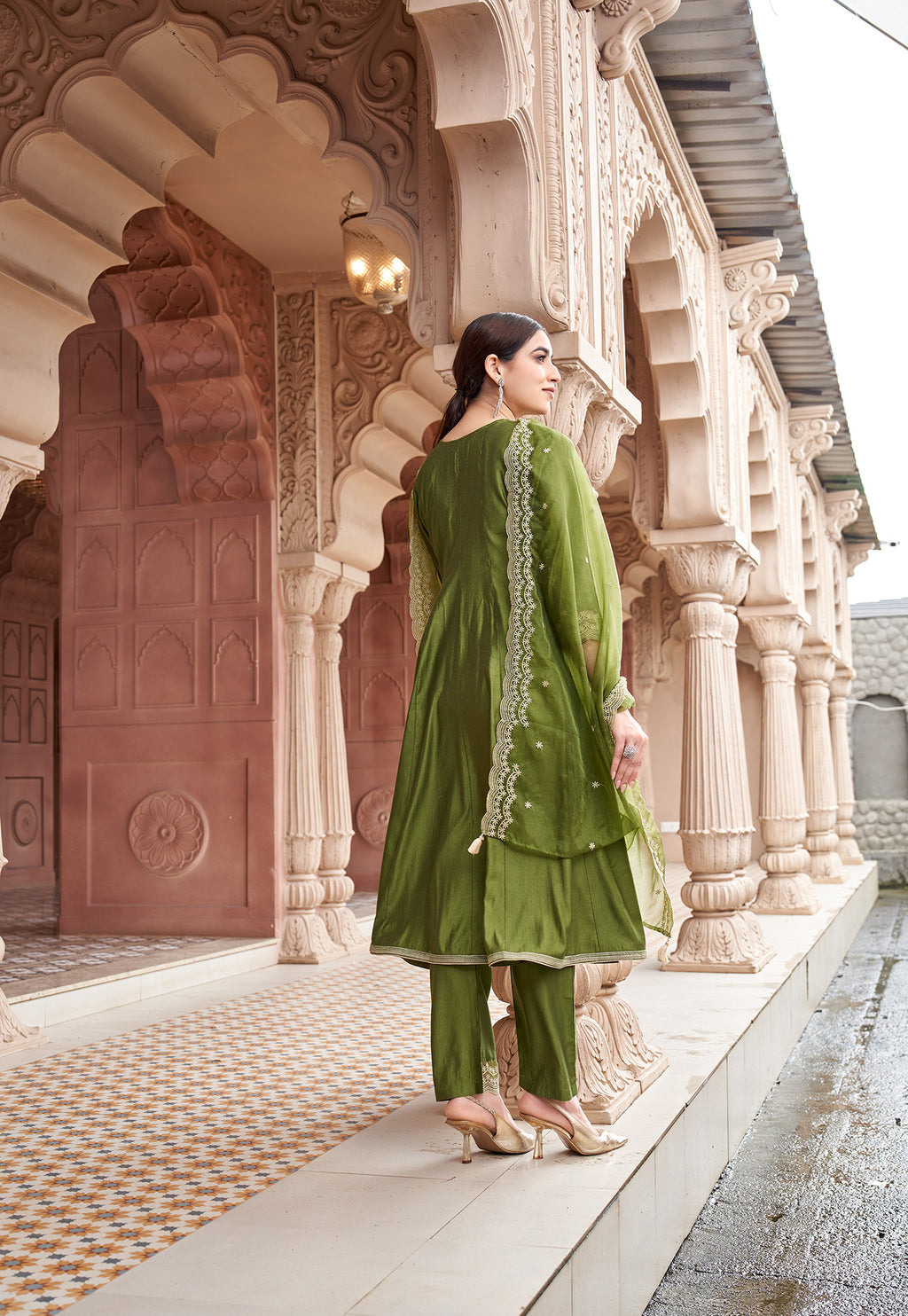 Women Floral Embroidered Kurta with Trousers & Dupatta-MIRZA