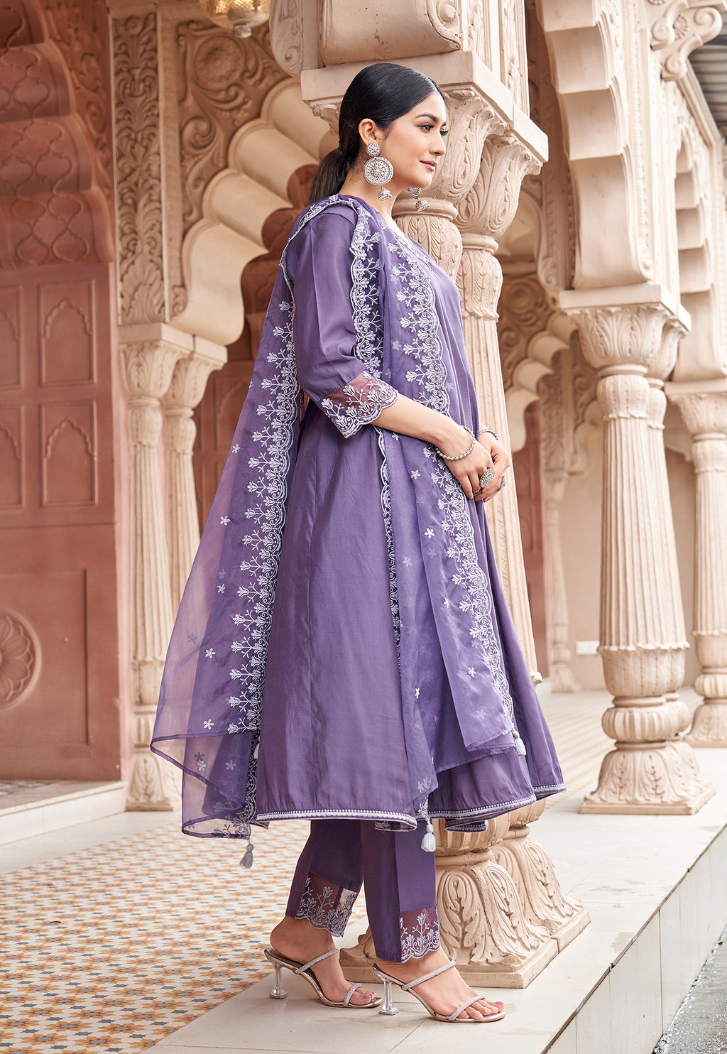 Women Floral Embroidered Kurta with Trousers & Dupatta-MIRZA
