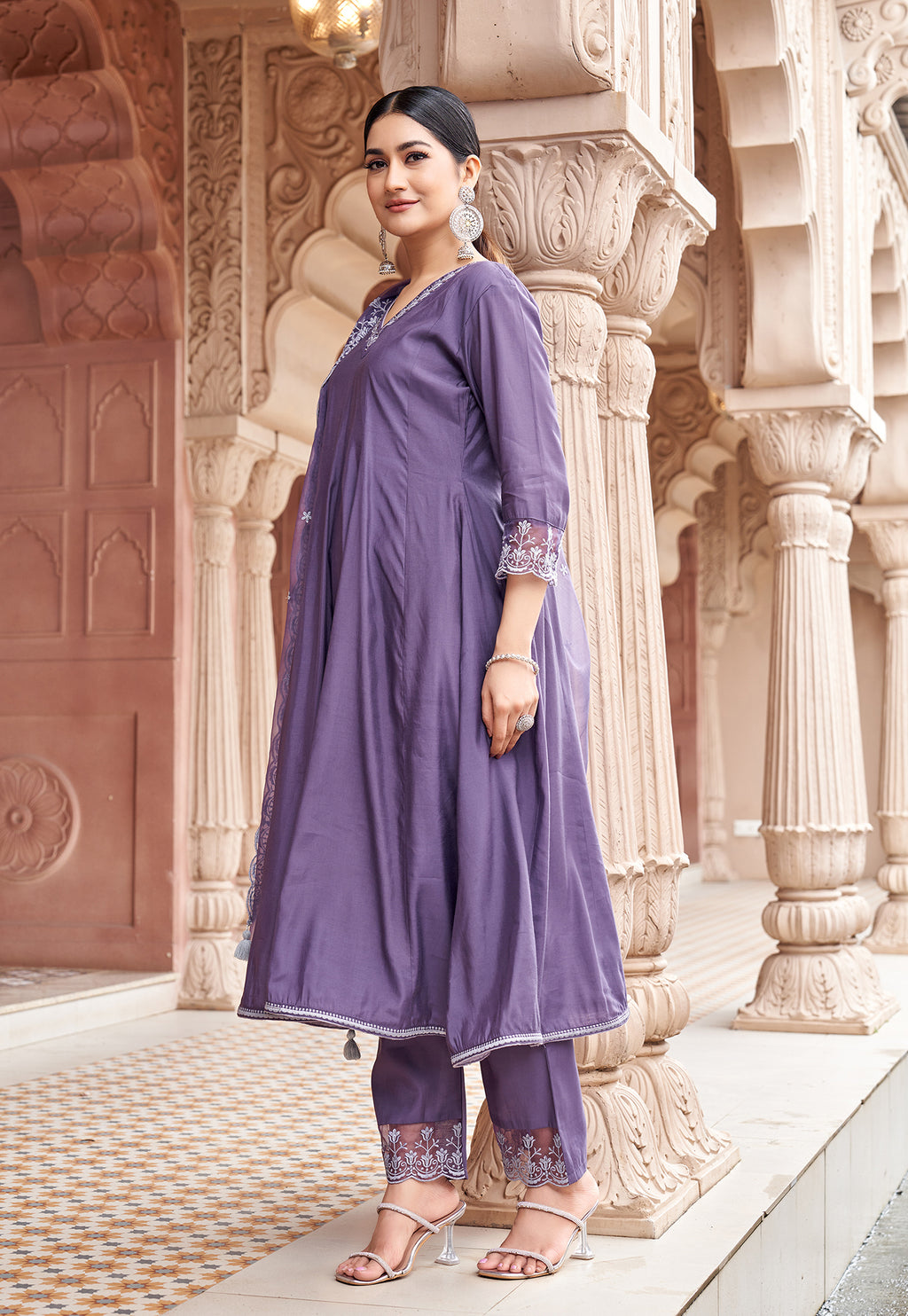 Women Floral Embroidered Kurta with Trousers & Dupatta-MIRZA