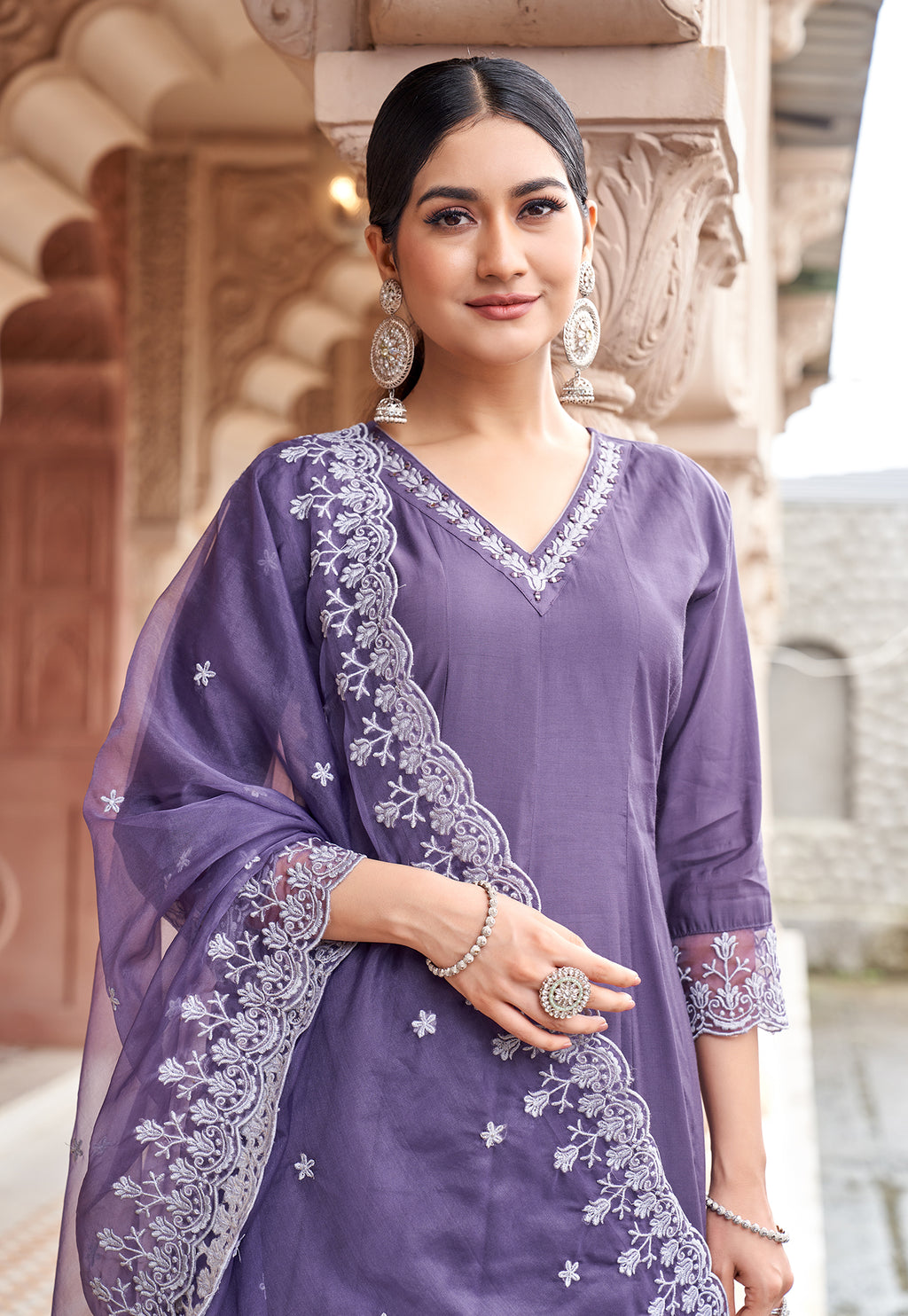 Women Floral Embroidered Kurta with Trousers & Dupatta-MIRZA