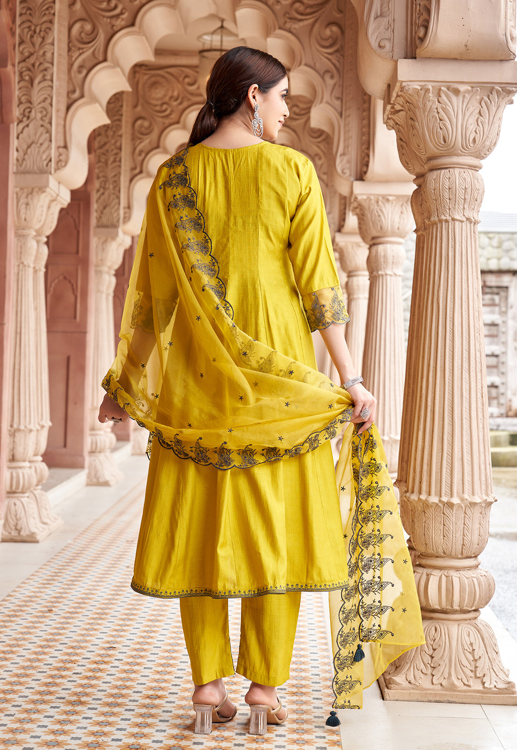 Women Floral Embroidered Kurta with Trousers & Dupatta-MIRZA