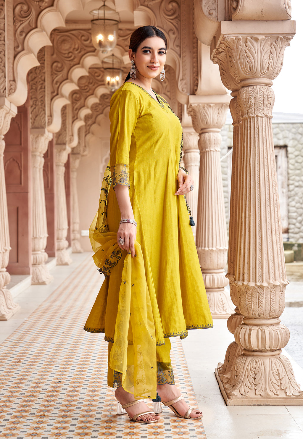 Women Floral Embroidered Kurta with Trousers & Dupatta-MIRZA