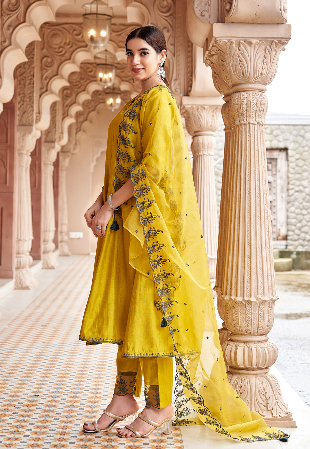 Women Floral Embroidered Kurta with Trousers & Dupatta-MIRZA