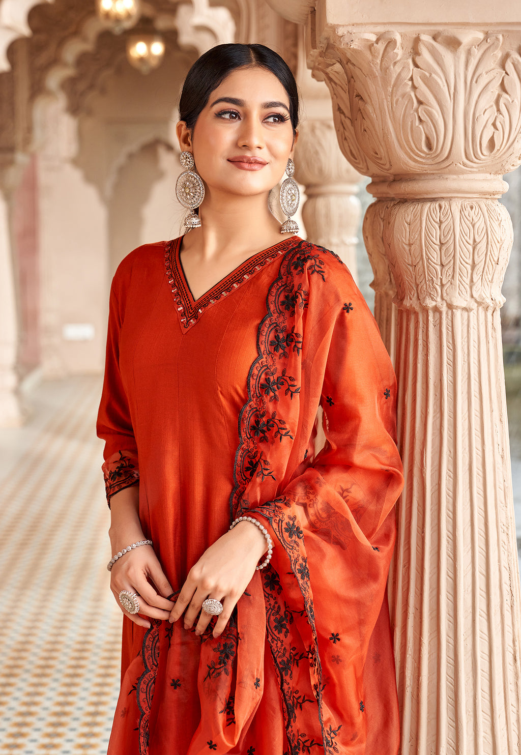 Women Floral Embroidered Kurta with Trousers & Dupatta-MIRZA