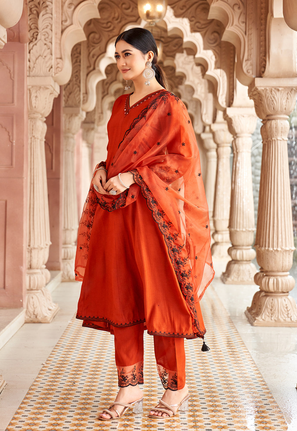 Women Floral Embroidered Kurta with Trousers & Dupatta-MIRZA