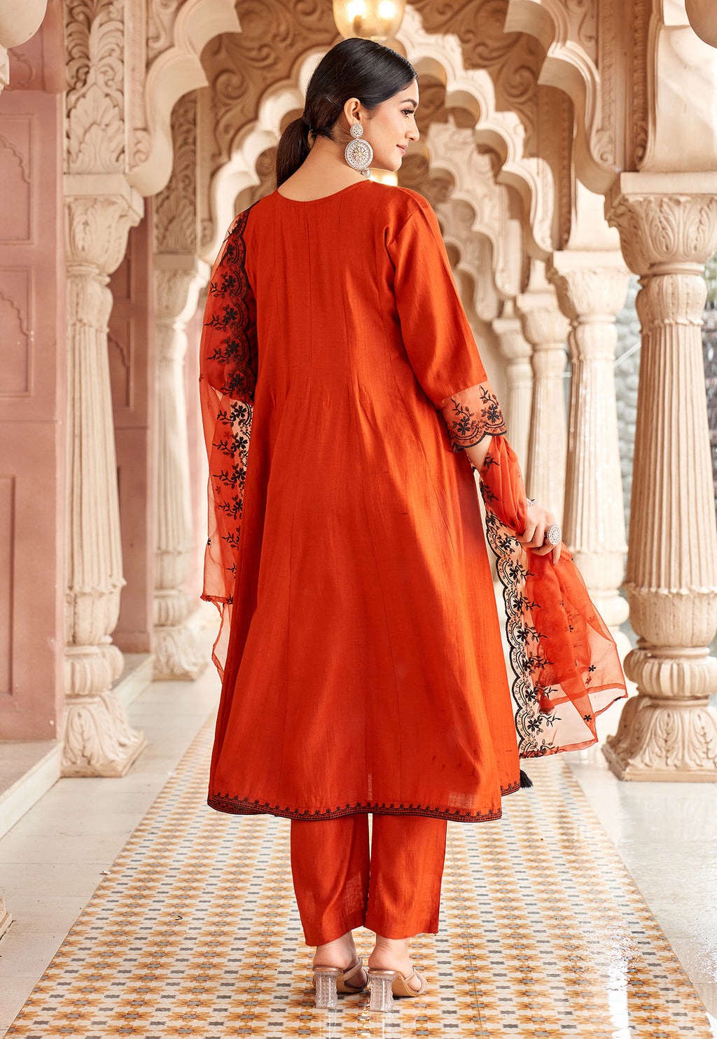 Women Floral Embroidered Kurta with Trousers & Dupatta-MIRZA